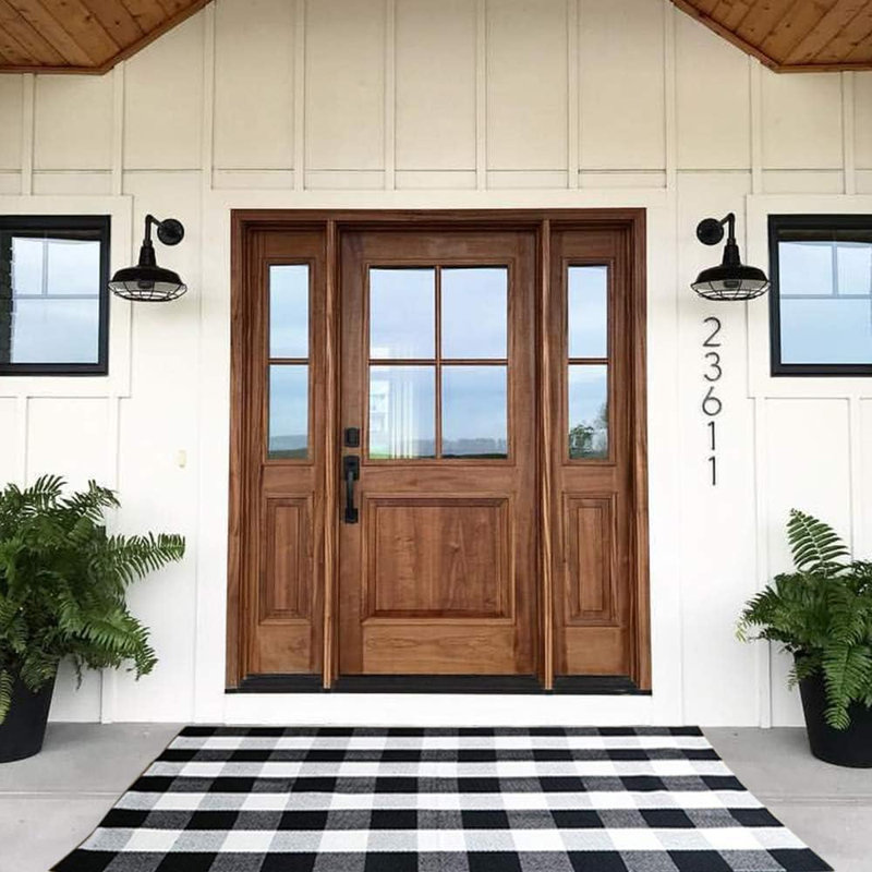 Buffalo Plaid Outdoor Rug, 3'X5' Black And White Check Indoor/Outdoor Area Rugs, Layering Rug For Hello/Welcome Door Mat, Washable Cotton Woven Farmhouse Mat For ​Christmas Front Porch Décor
