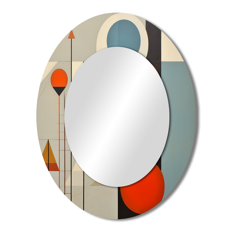 Serendipity Abstract Mid-Century Geometrics I - Abstract Oval Decorative Mirror On Metal, 43" x 33"