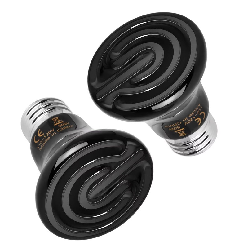 Mini-ampoule de luxe simple en céramique 50W avec diffuseur de chaleur pour reptile et ampoule sans poulailler pour les Amphibiens et les poulets en incubation, paquet de 2