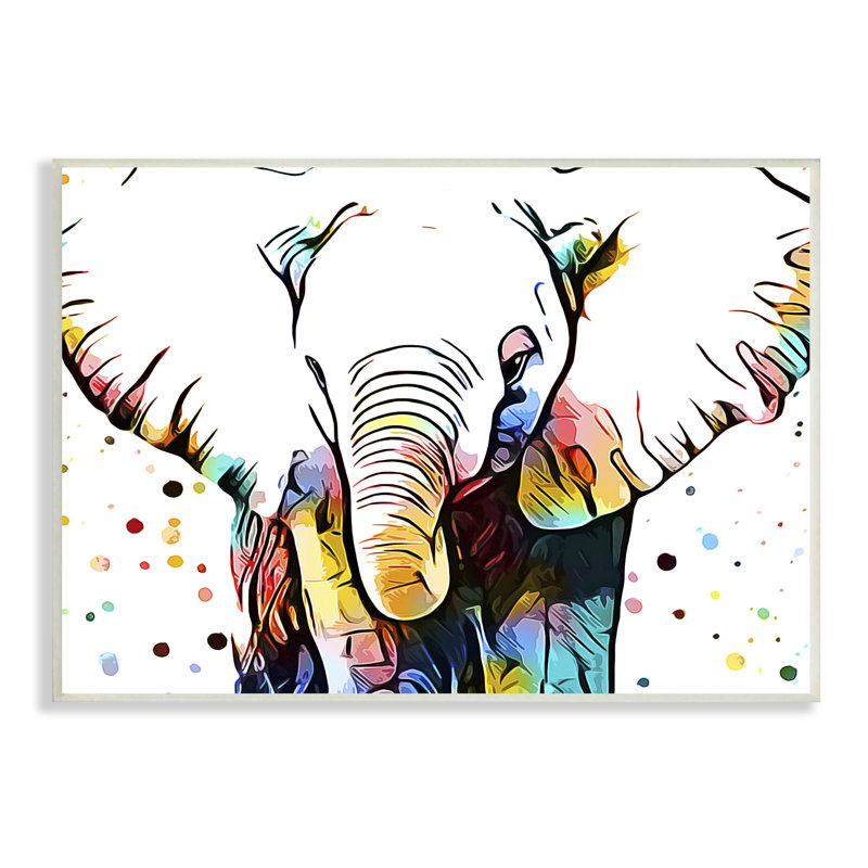Abstrait éléphant, motif vibrant à pois expressifs, impression numérique sur toile par Ashley Aldridge, H 13 po x l 19 po