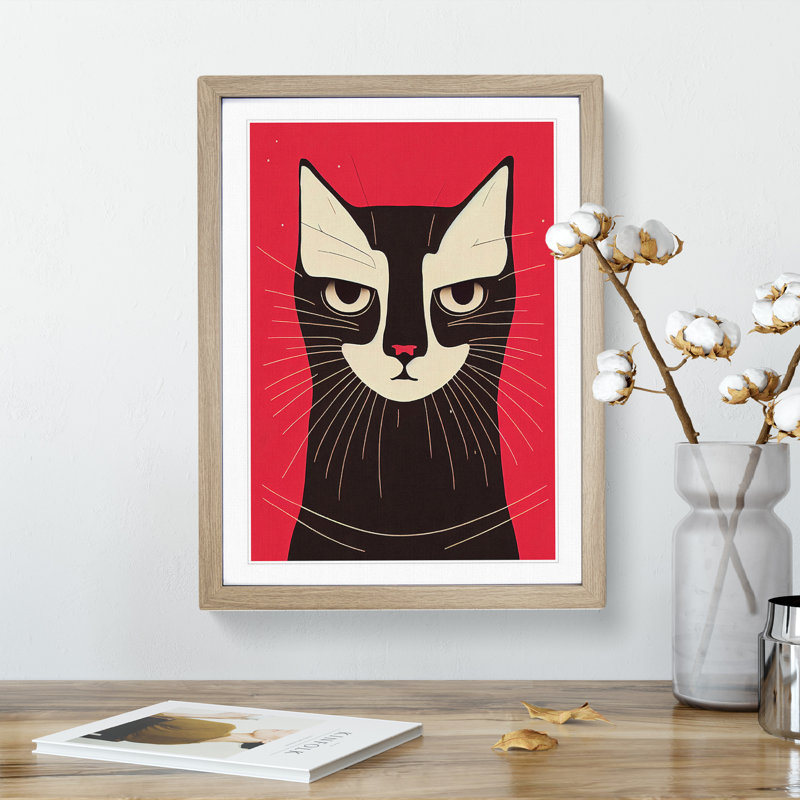 Dashing Cat - Single Picture Frame Print, 64cm H x 46cm W x 2cm D, Oak