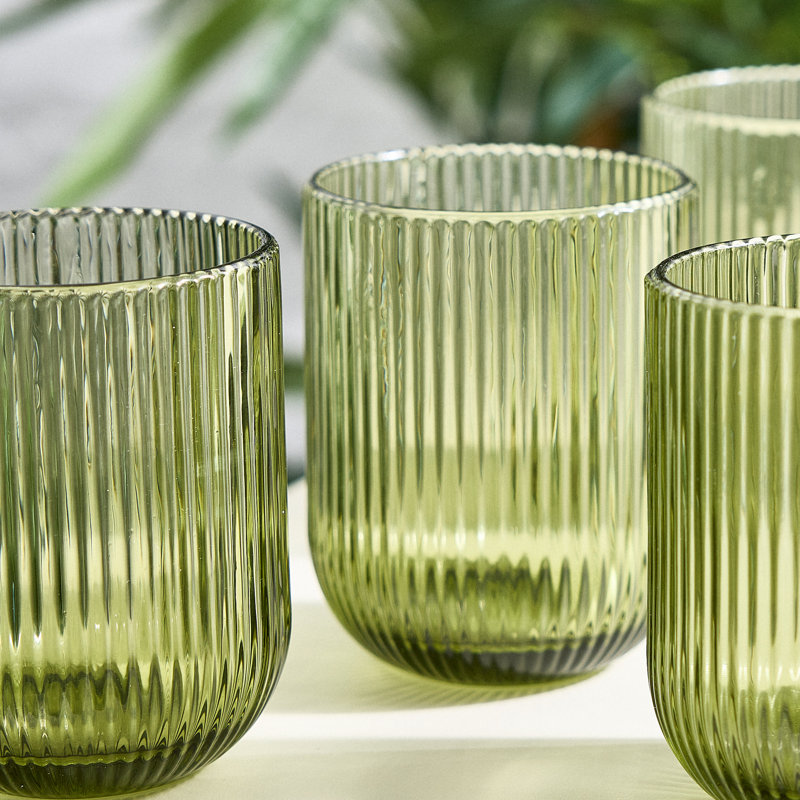 Chanyia Drinking Glass Set, Green, 9.50" H