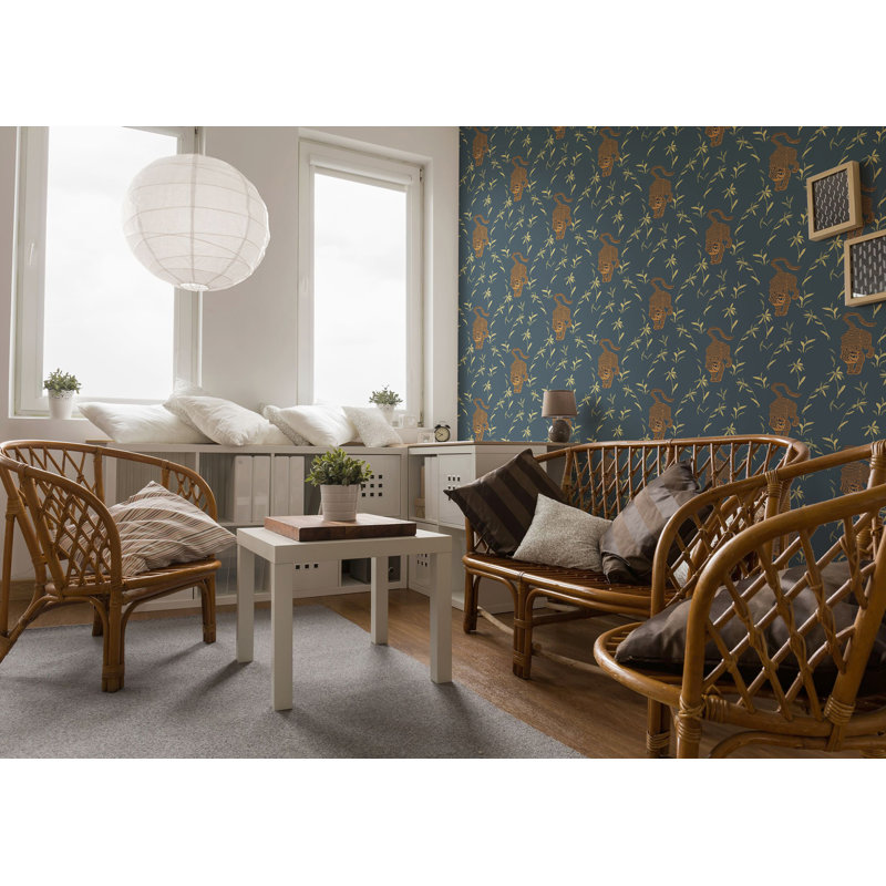 Nomad Stalking Tiger 10' L x 24" W Peel and Stick Wallpaper Tile, Dark Moss, Non-pasted