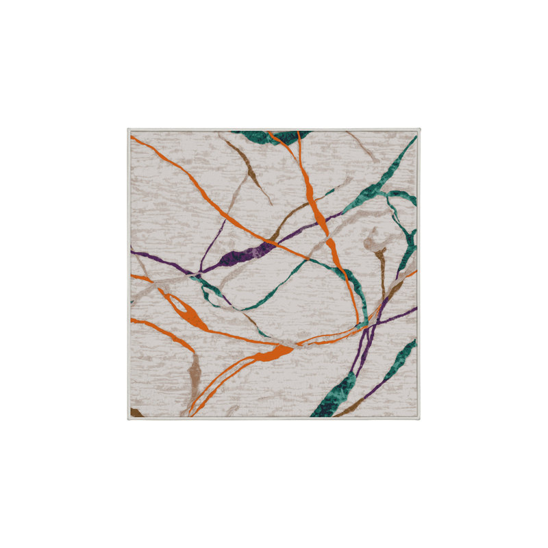 Machine Washable Beige Area Rug, Square 4'