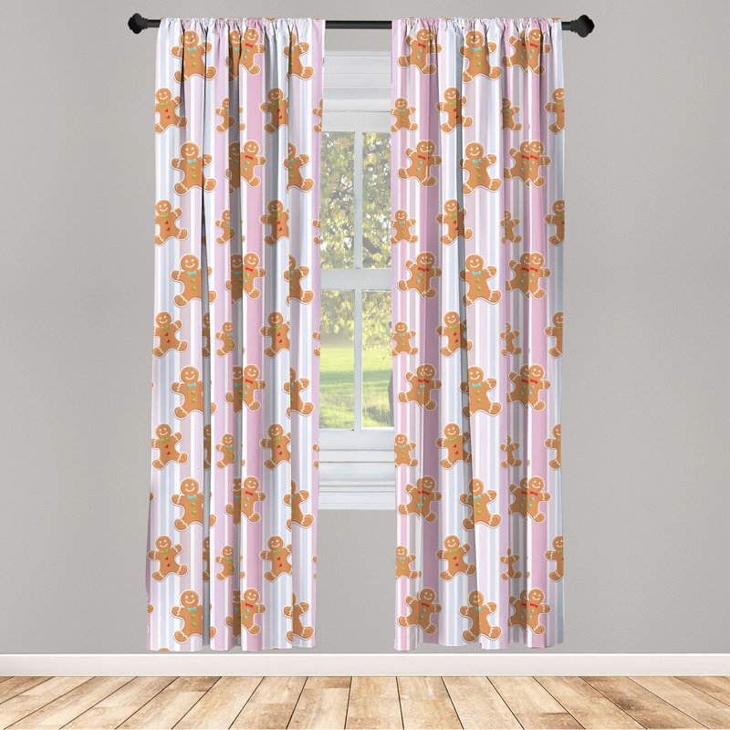 Gingerbread Man Geometric Semi-Sheer Rod Pocket Curtain Panels, 28" W x 63" L