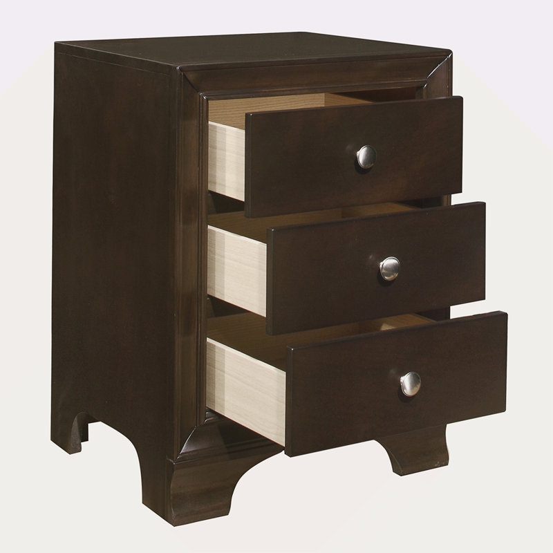 Table de chevet 3 tiroirs avec 2 ports USB, Brun