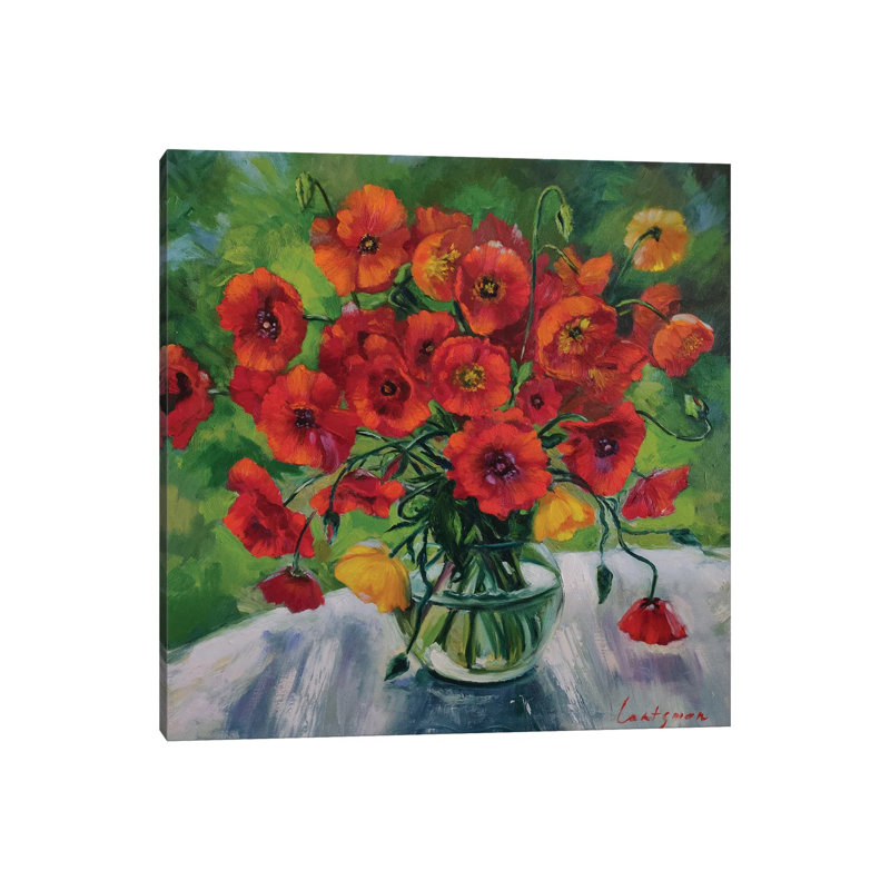 Bright Poppies In A Glass Vase - Wall Art Print - Wrapped Canvas, 12" H x 12" W, Wrapped Canvas, Does Not Apply