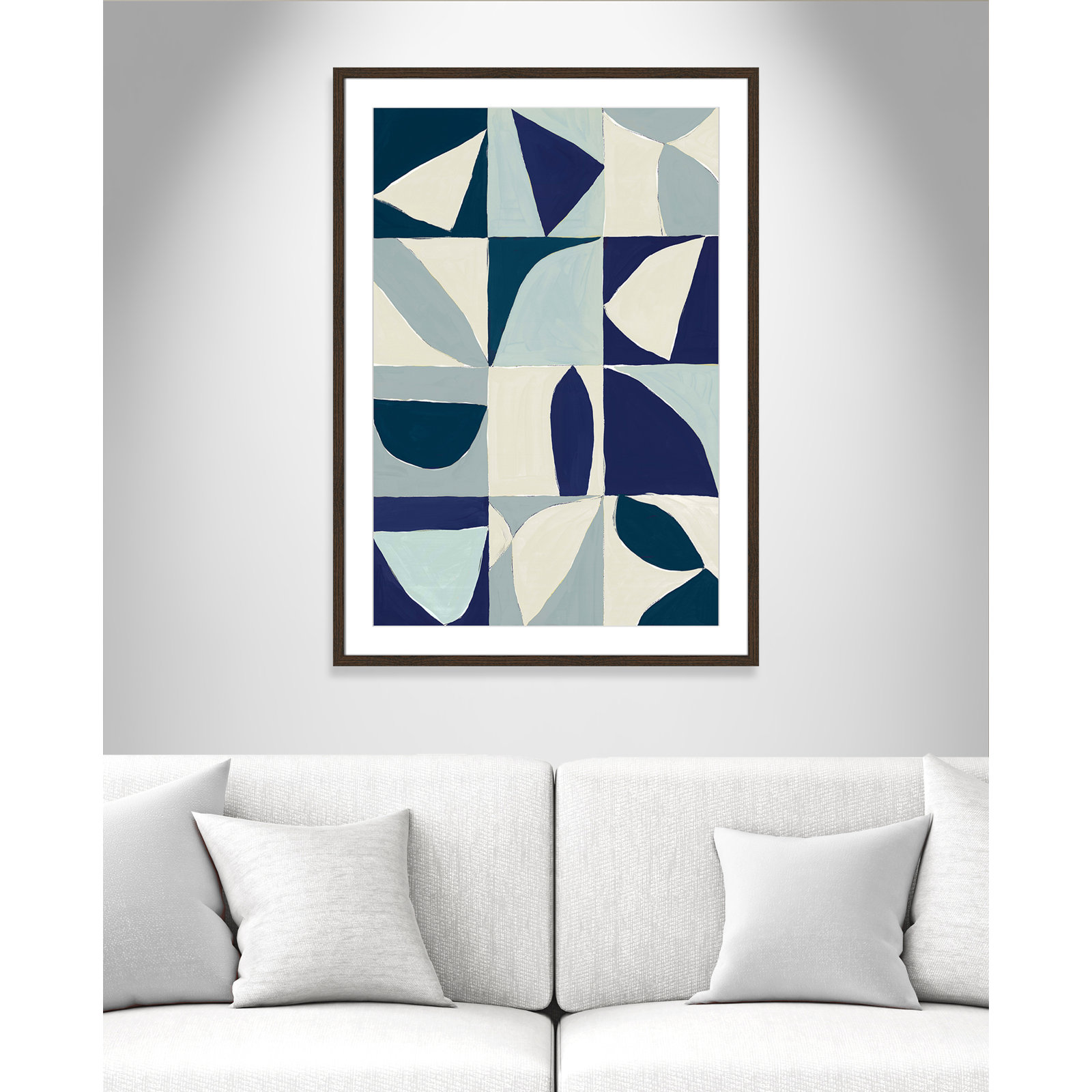 Hestia "Yellow Mayan I Blue Version" Print, 41.5" H x 29.5" W x 0.75" D, Walnut
