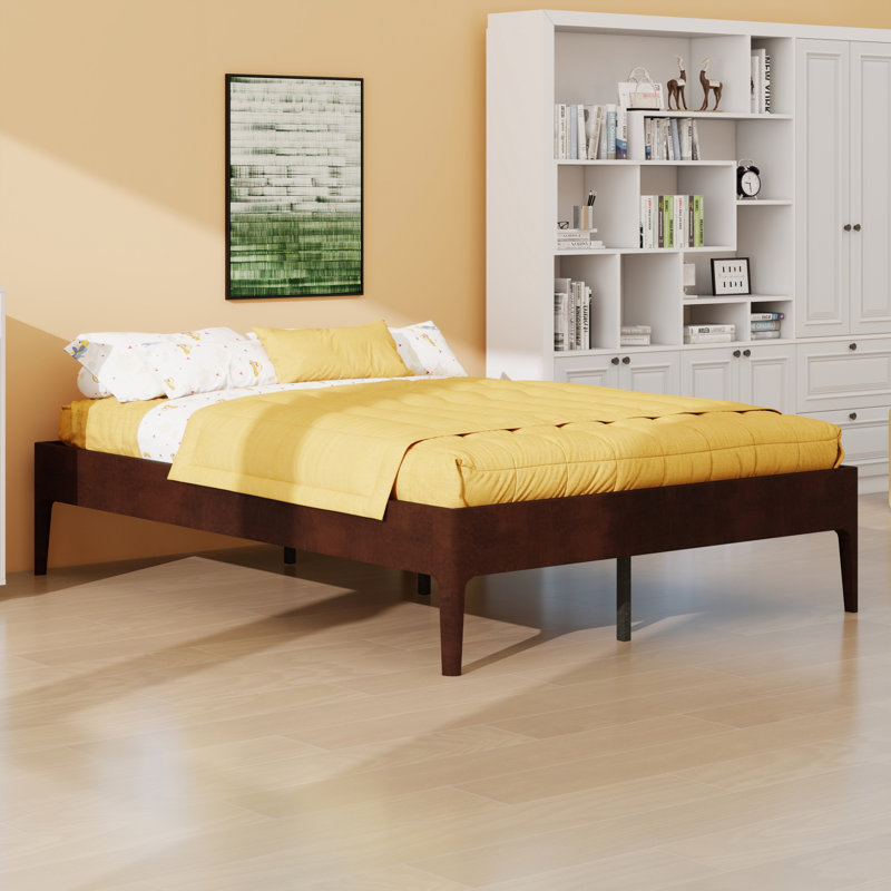 Platform Bed with Wood Slat and Clean Minimalist Design, Chocolate
