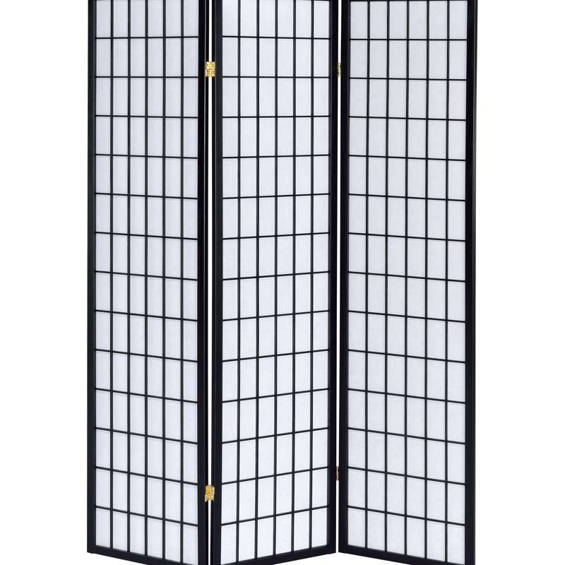 Paravent à 3 panneaux de couleur noire, utilisant du bois d'hévéa et du papier blanc, d'une hauteur de 71,57 pouces, d'une largeur de 52, pour un paravent fonctionnel fonctionnel, grand, créant une atmosphère élégante