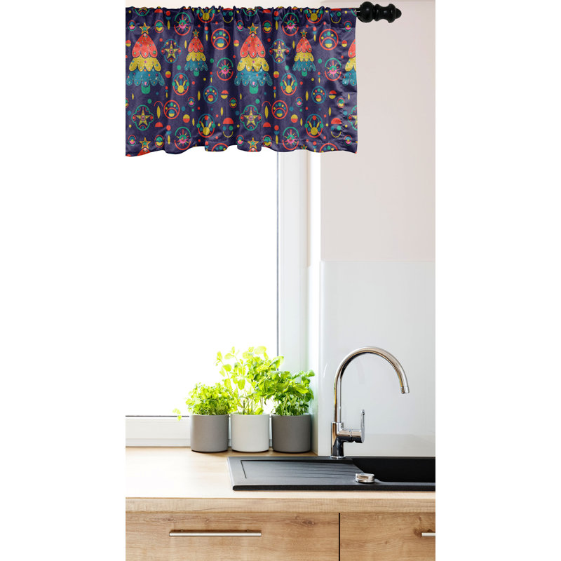 Holiday Theme Multicolor Satin Rod Pocket Valance, 54" x 12"