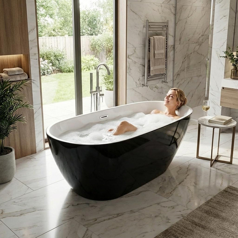 Baignoire de trempage autoportante en acrylique 67 po - antidérapante, certifiée cUPC, 67 po