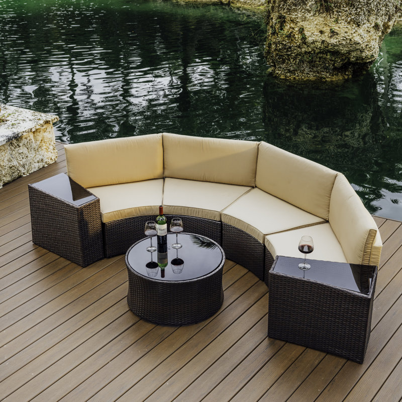 Slunce 4 - Person Outdoor Seating Group with Cushions, Beige Cushion/Brown Frame