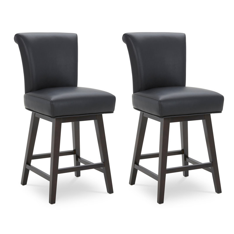 Elora Swivel Counter & Bar Stool, Black Pebbled Faux Leather, Counter Stool (26" Seat Height)