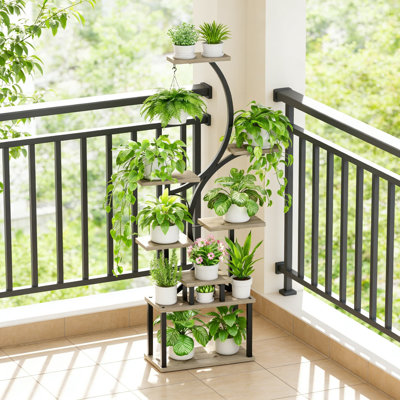 Support pour plante d'intérieur avec lumières de croissance - grande étagère en forme de S à 8 niveaux pour plantes d'intérieur, éclairage réglable à spectre complet avec minuterie, support à fleurs robuste en métal pour le décor du coin du salon