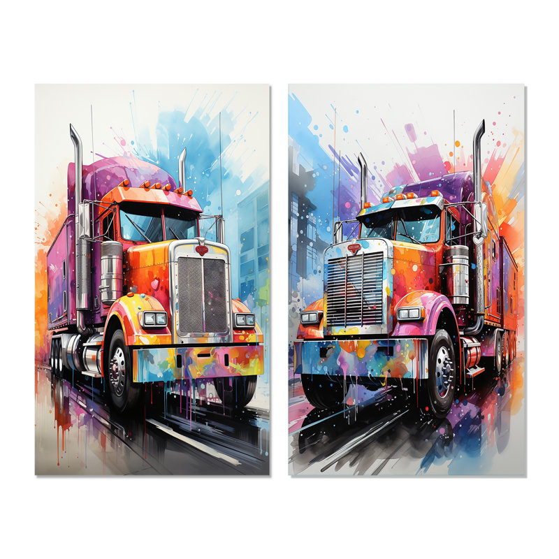 «Semi Truck Rebel Rumble», 2 pièces, H 32 po x l 32 po, Toile tendue