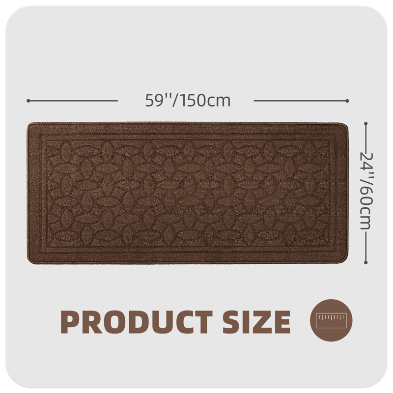 Floral Water Resistant Non-Skid Kitchen Mat, Runner 2' x 4'11", Brown