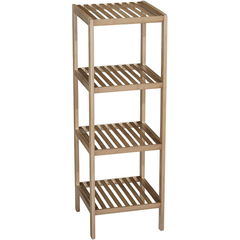 4-Tier Bamboo Shelf Narrow Bathroom Shelf with Slatted Shelves Natural Wood Plant Stand Standing Towel Rack Corner Rack for Bathroom Entryway Bedroom Kitchen Sunroom