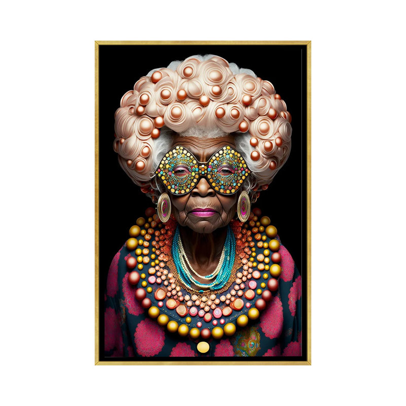 Afrofuturist Grandma I, Gold Floater Framed Canvas, 40" H x 26" W x 1.5" D