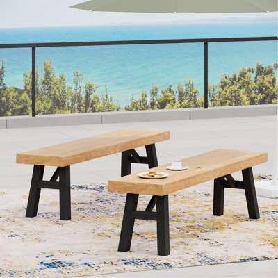 Banc en bois de 2 - à panneaux à lattes, 63 po x 13,93 po x 17,4 po, finition grise, capacité de 600 lb 2, intempéries, conception du panneau de siège, charge