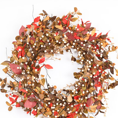 Artificial Farmhouse Fall Foliage Berry Twig Thanksgiving Day Front Door Wreath