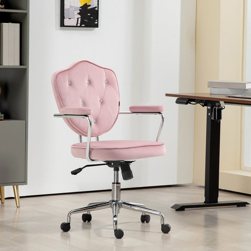 Fauteuil de bureau pivotant confortable avec dossier clouté en strass, Gris, Argent, Velours