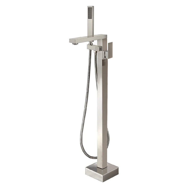 Freestanding Bathroom Faucet Single Handle Floor Tub Filler With Diverter, Brushed Nickel
