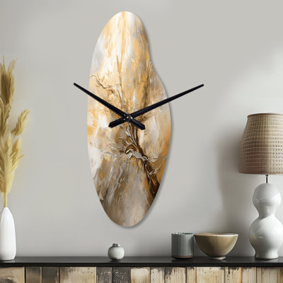 Or et argent chromatique Essence I - horloge murale asymétrique abstraite