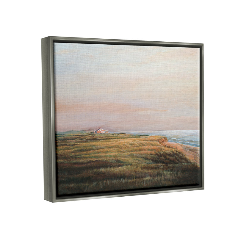 "Distant Seaside Cottage", H 25 po x l 31 po x P 1,7 po, Cadre flottant gris lustré
