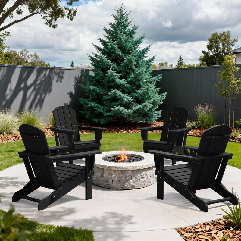 Clitheroe Foldable HDPE Adirondack Chair, Black