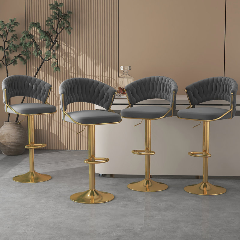 Christal Height Adjustable Swivel Bar Stool, Grey, Gold