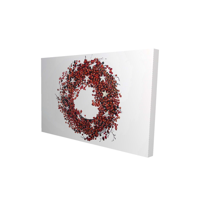 Couronne de baies rouges - pièce décorative en toile rustique