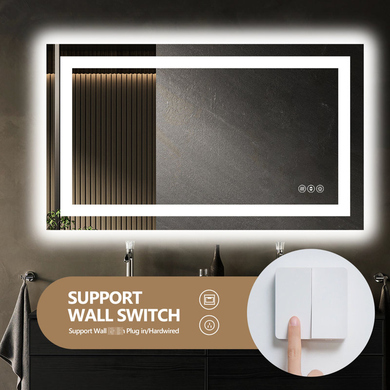 Miroir intelligent 40 x 32 pouces pour salle de bain, luminosité réglable, température de couleur de 3000 K à 6000 K, brouillard, compatibilité avec interrupteur mural, verre trempé de 5 mm, ul de 10% à 100%, 3 options de température, compatible,