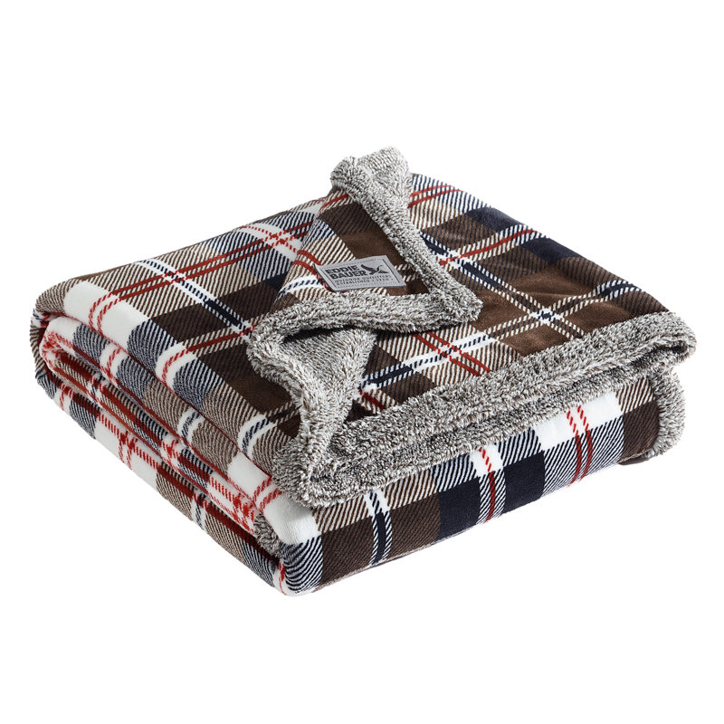 Brown and Orange Reversible Sherpa Fleece Throw Blanket