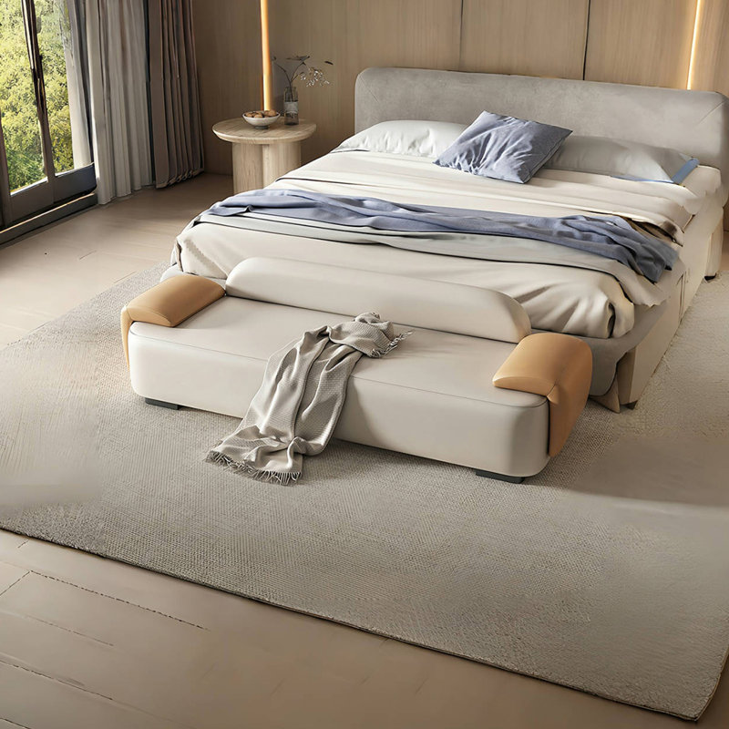 Banc rembourré en cuir Nayvia, H 22,44 po x l 70,86 po x P 19,68 po, Beige / orange