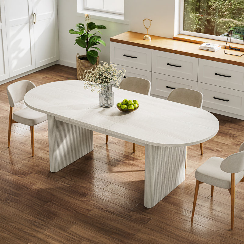 63" to 78.7″ Extendable Oval Wood Dining Table for 4-6 Seats, Ash White