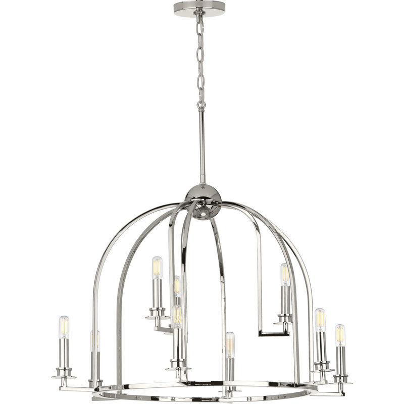 Lustre à plusieurs niveaux avec accents en cristal 9 lumières unique Gatun, Nickel poli