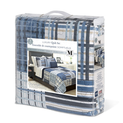 Ensemble de couvre-lit réversible en microfibre bleu marine moderne et contemporain Duncan
