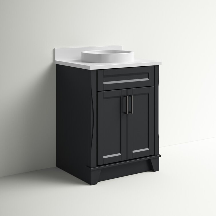 Bathroom Vanity Unit Free Standing Oak Corner Cabinet Black Quartz