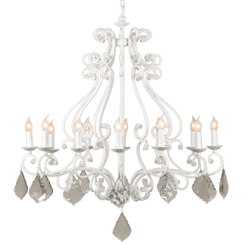 12 - Light Candle Style Chandelier, White Glossy