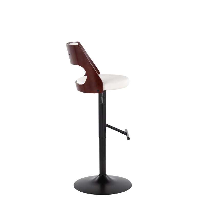 Tabouret de bar pivotant réglable Lakyia, Blanc, Noir / Acajou