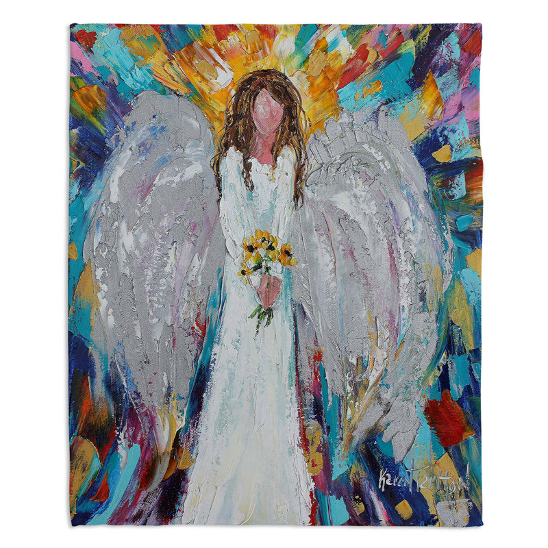 Couverture sherpae ange avec des fleurs, l 68 po x L 80 po