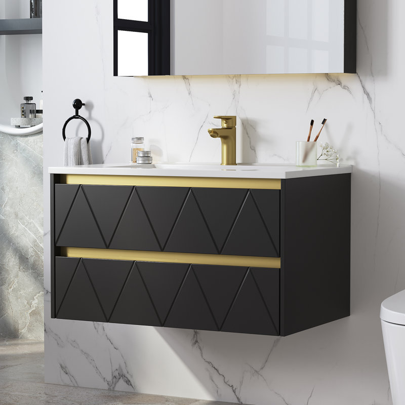 Meuble-lavabo mural noir 31 po avec plateau en composite Adria
