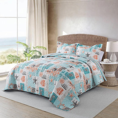 HoneiLife  Sea-borne Missive Orange  Blended Bedspread 3-Piece King Size Quilt Sets