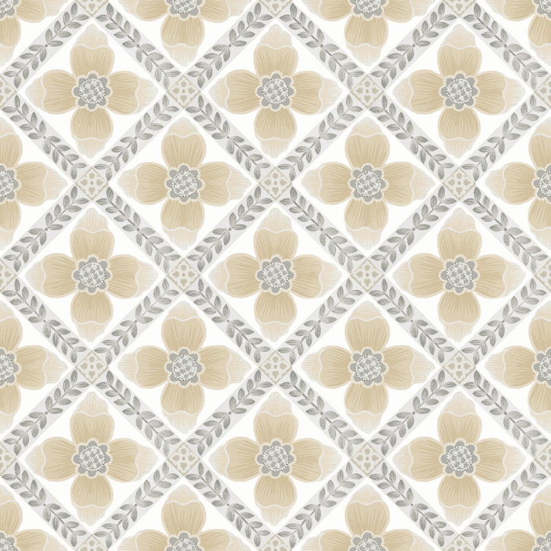 Papier peint adhésif floral matelassé Mimi, Beige