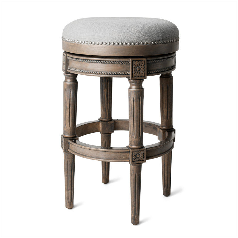 Maven Lane Pullman Backless Stool with Fabric Upholstery, Bar Stool (31" Seat Height), Reclaimed Oak/Polyester
