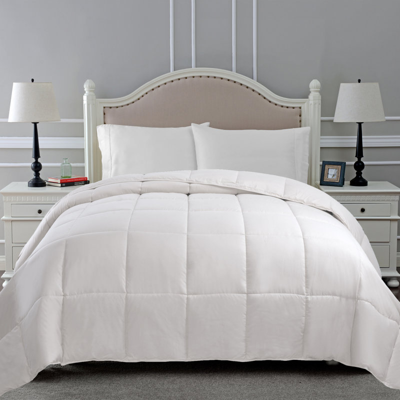 All-Season Reversible Down Alternative Comforter - Plush Box-Stitched Microfiber Duvet Insert, White, Full/Queen