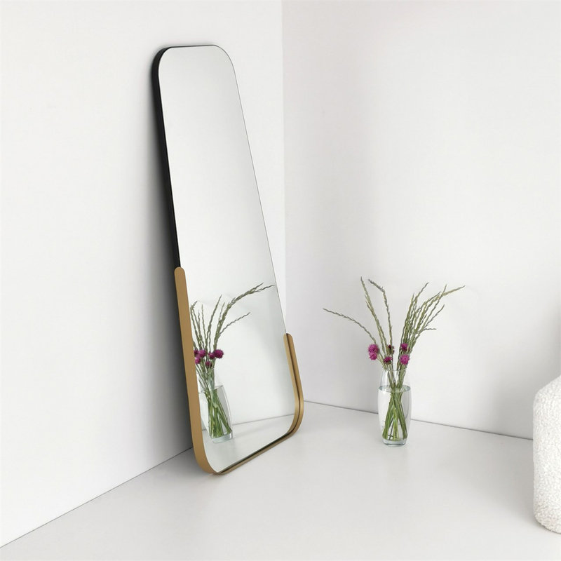 Wattie Modern Gold Standing Mirror, 23.6 x 51.2 Inches | 100% MDF Frame with 100% Metal Accents | Ecological Flotal-E Mirror with PVC Edge Bands | Elegant Design for Home Decor, Dressing Rooms & Entryways
