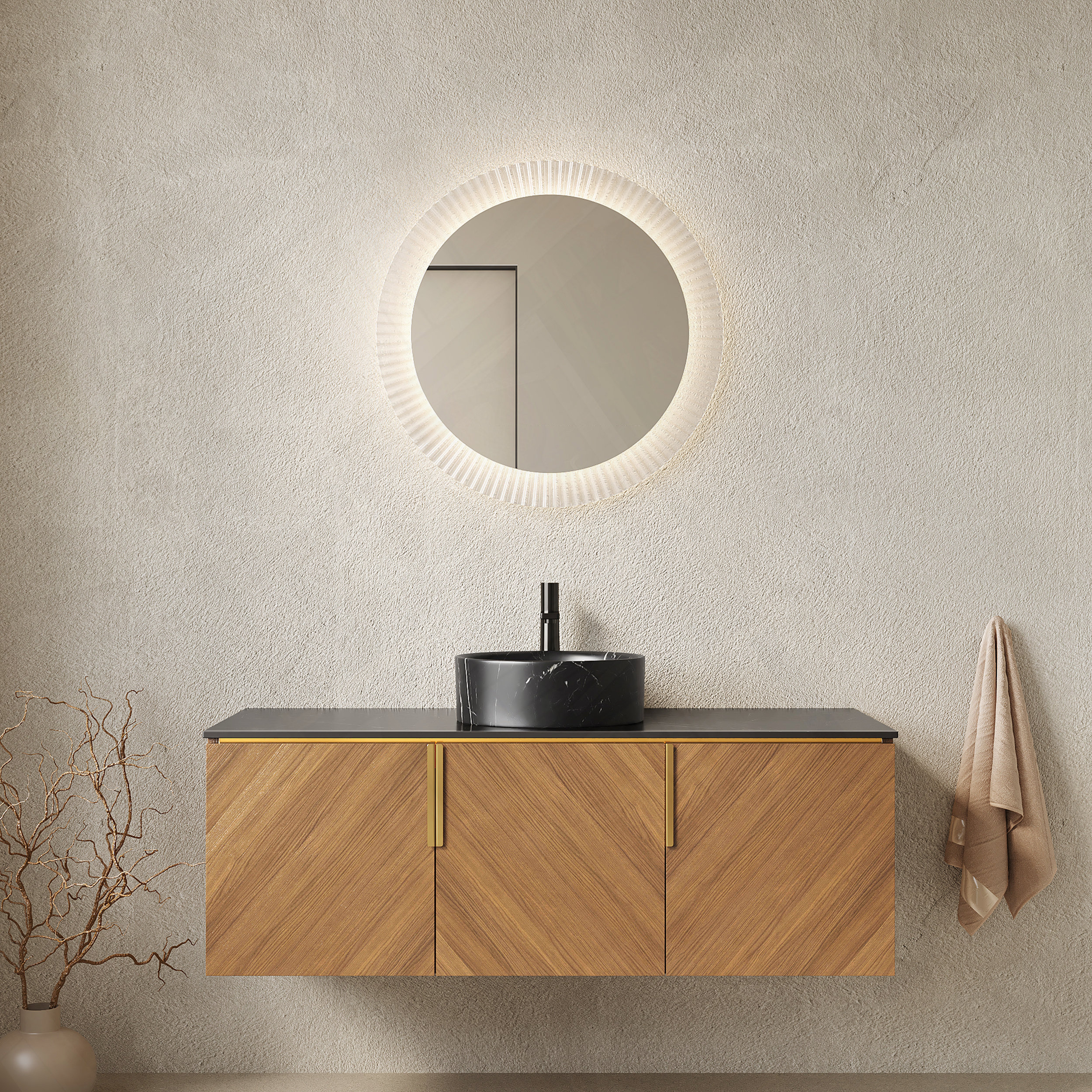 Latitude Run® Wall-Mounted Bathroom Vanity with Sink Three Doors and ...