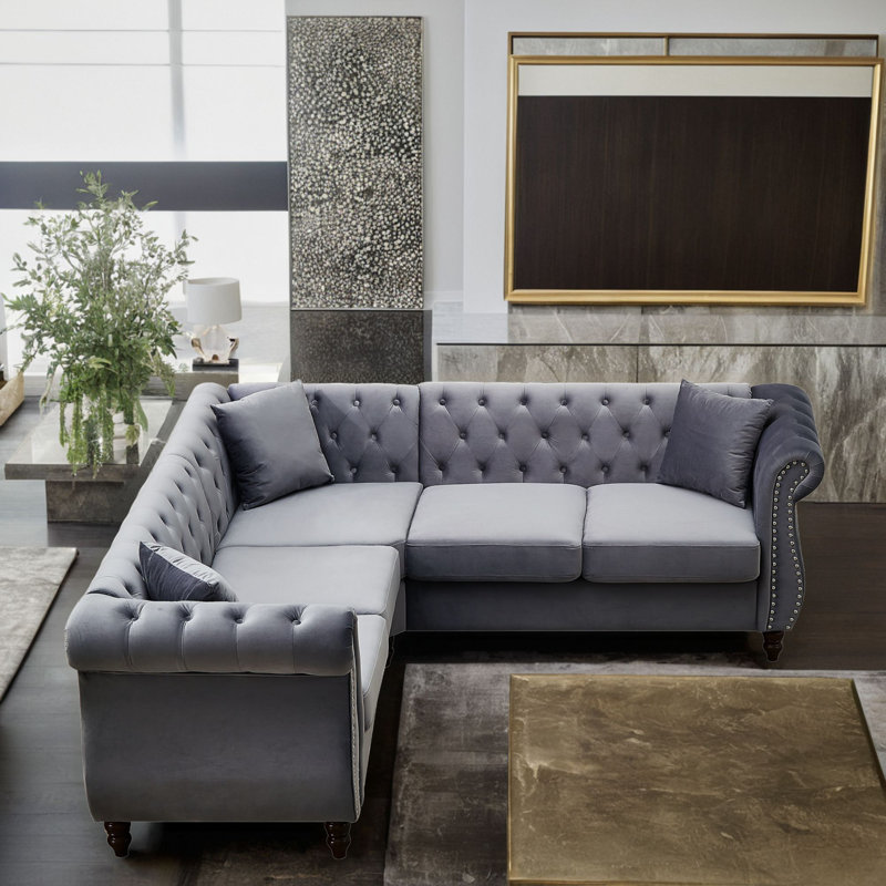 Canapé modulaire 3 pièces Joneka, Velours gris